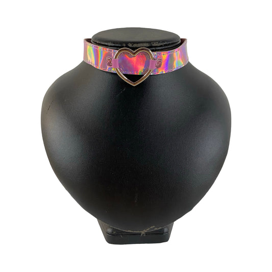 KINK KBH // HANDCRAFTED - PINK HOLO HJERTE GEM HALSBÅND