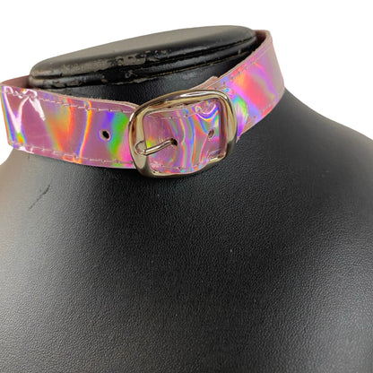 KINK KBH // HANDCRAFTED - PINK HOLO HJERTE GEM HALSBÅND