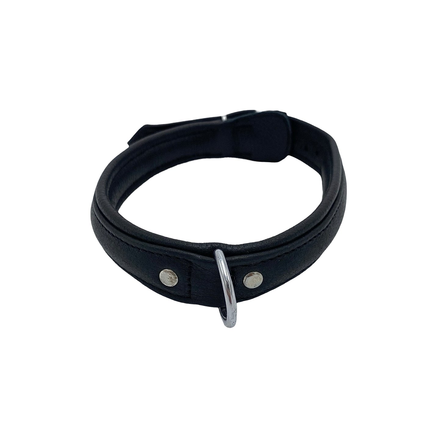 smalt læder halsbånd i sort, set forfra